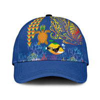Hawaii Ocean Classic Cap Pineapple Turtle and Mango Reef Triggerfish and Kakau Tattoo LT03 Universal Fit Multicolor - Polynesian Pride