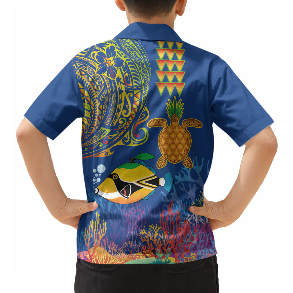 Hawaii Ocean Hawaiian Shirt Pineapple Turtle and Mango Reef Triggerfish and Kakau Tattoo