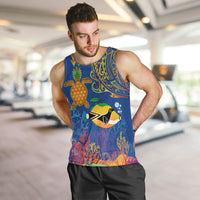 Hawaii Ocean Men Tank Top Pineapple Turtle and Mango Reef Triggerfish and Kakau Tattoo LT03 Multicolor - Polynesian Pride