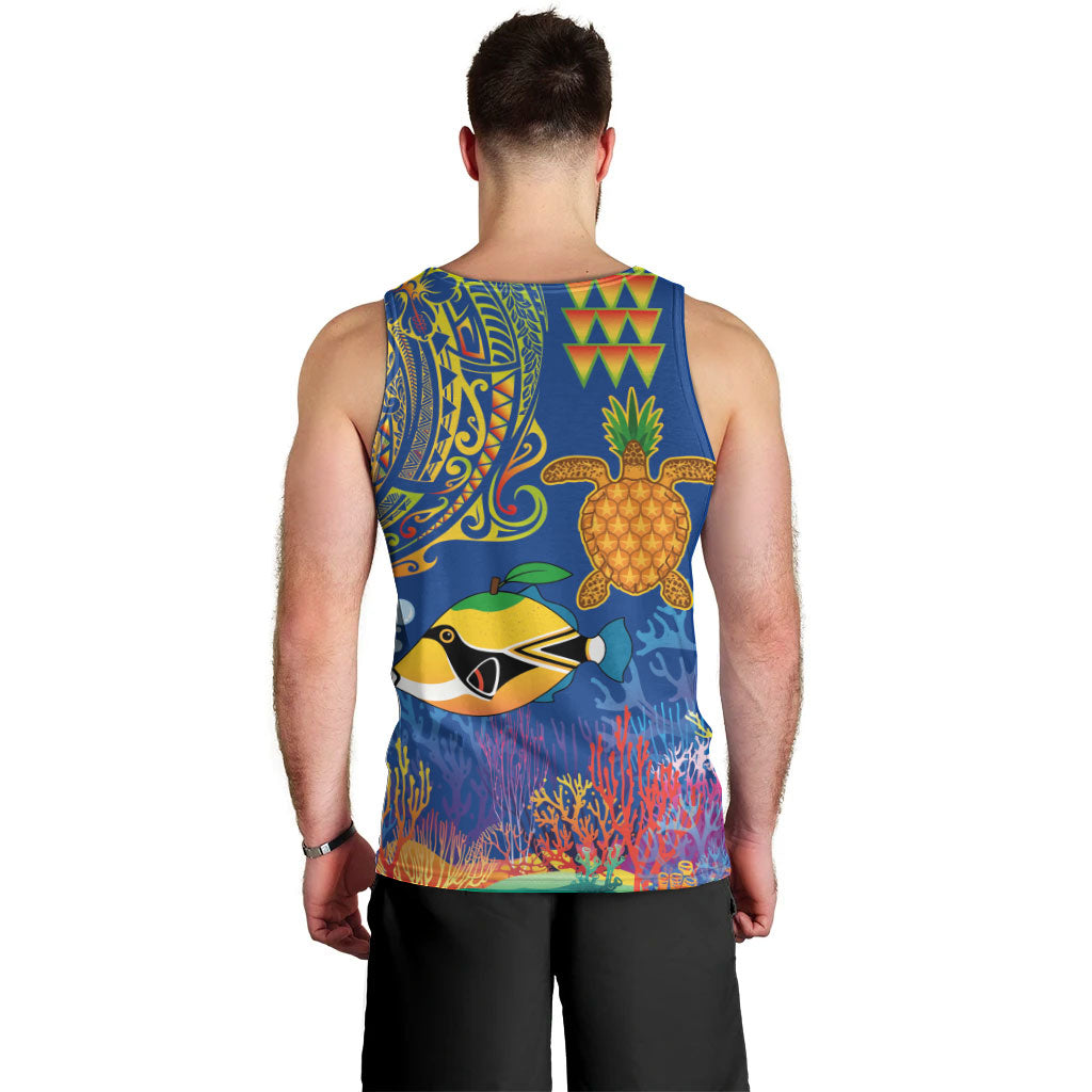 Hawaii Ocean Men Tank Top Pineapple Turtle and Mango Reef Triggerfish and Kakau Tattoo LT03 - Polynesian Pride