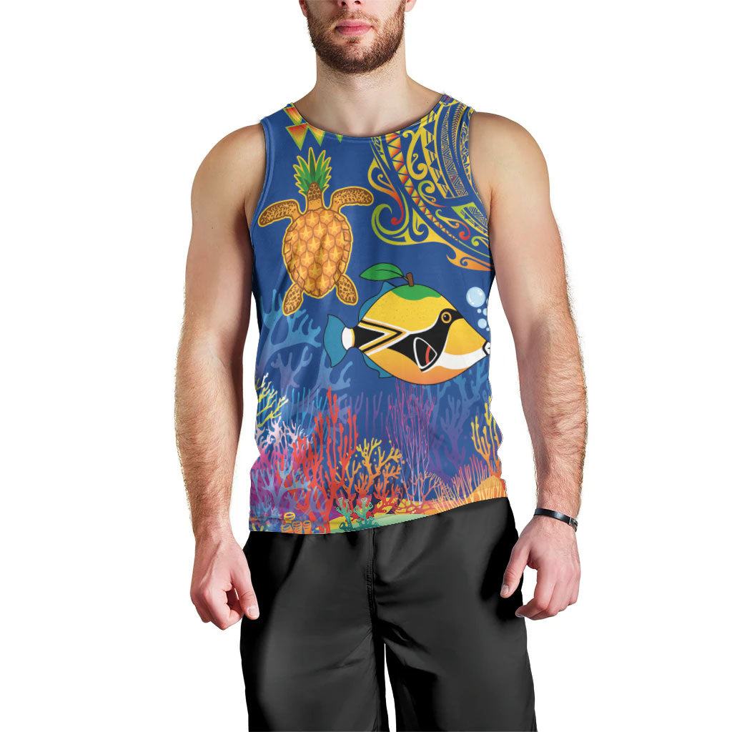 Hawaii Ocean Men Tank Top Pineapple Turtle and Mango Reef Triggerfish and Kakau Tattoo LT03 - Polynesian Pride