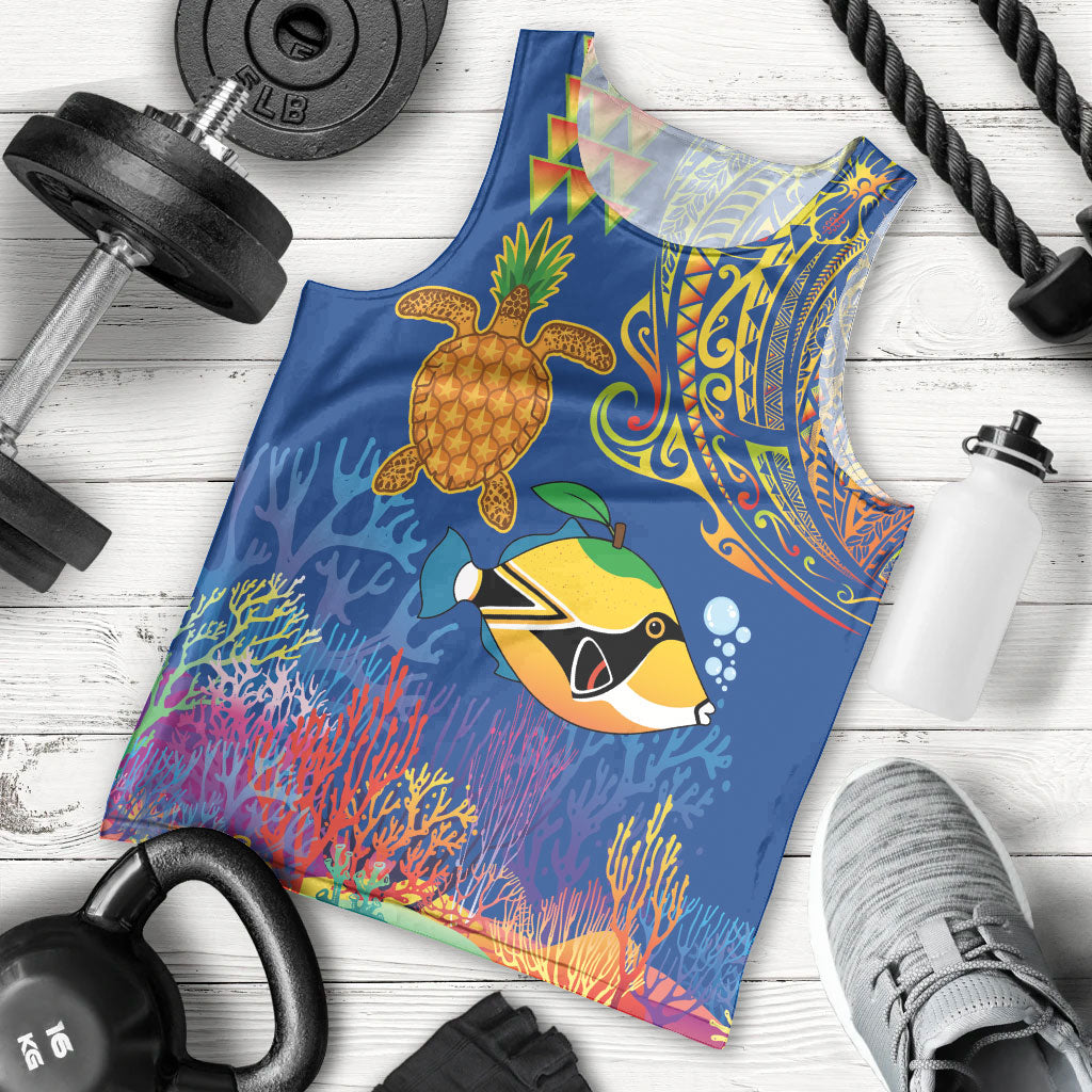 Hawaii Ocean Men Tank Top Pineapple Turtle and Mango Reef Triggerfish and Kakau Tattoo LT03 - Polynesian Pride