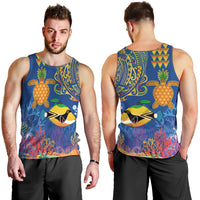 Hawaii Ocean Men Tank Top Pineapple Turtle and Mango Reef Triggerfish and Kakau Tattoo LT03 - Polynesian Pride