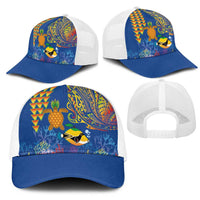 Hawaii Ocean Mesh Trucker Cap Pineapple Turtle and Mango Reef Triggerfish and Kakau Tattoo LT03 - Polynesian Pride