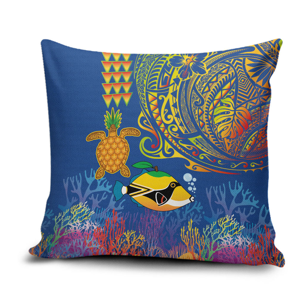Hawaii Ocean Pillow Cover Pineapple Turtle and Mango Reef Triggerfish and Kakau Tattoo LT03 Multicolor - Polynesian Pride