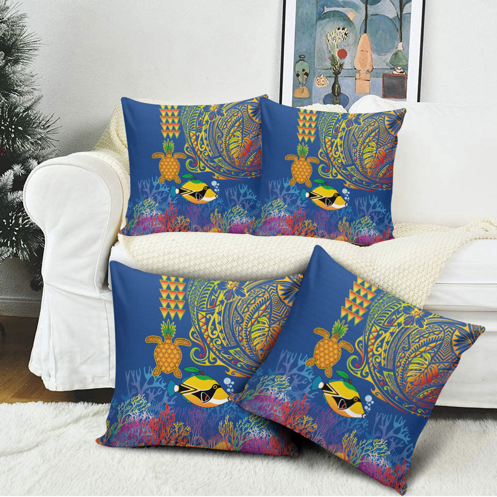 Hawaii Ocean Pillow Cover Pineapple Turtle and Mango Reef Triggerfish and Kakau Tattoo LT03 - Polynesian Pride