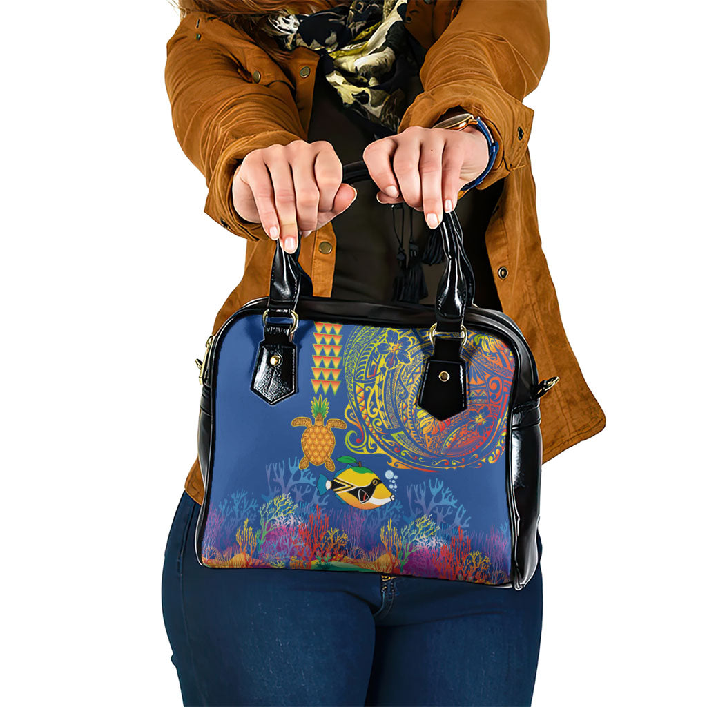 Hawaii Ocean Shoulder Handbag Pineapple Turtle and Mango Reef Triggerfish and Kakau Tattoo