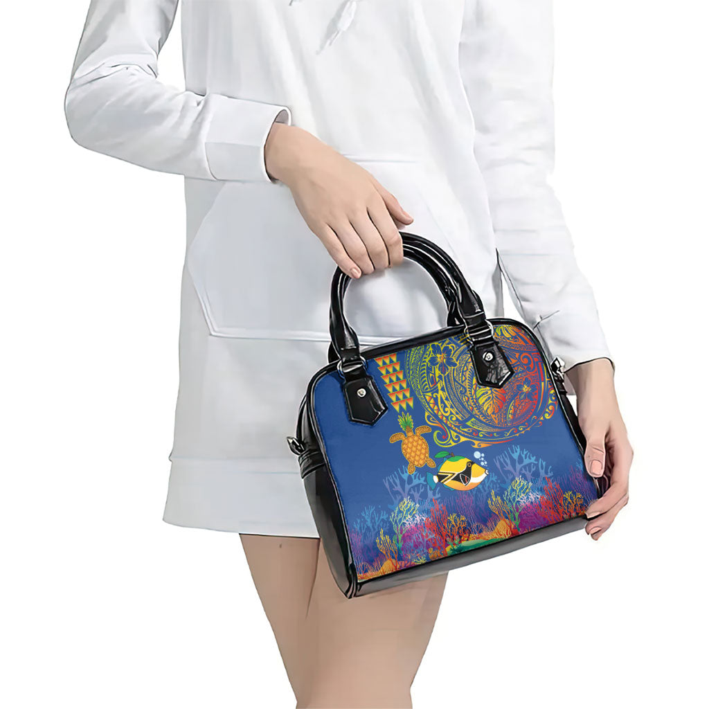 Hawaii Ocean Shoulder Handbag Pineapple Turtle and Mango Reef Triggerfish and Kakau Tattoo LT03 - Polynesian Pride