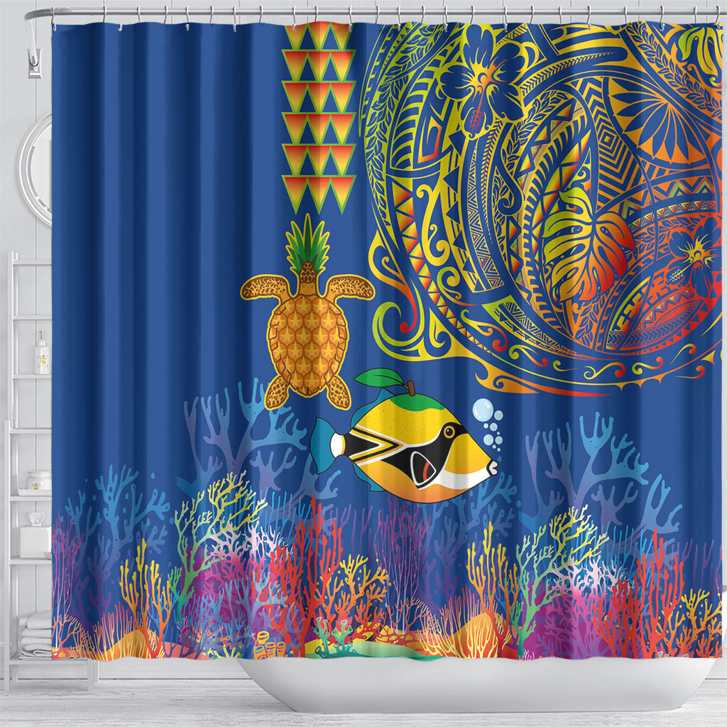 Hawaii Ocean Shower Curtain Pineapple Turtle and Mango Reef Triggerfish and Kakau Tattoo LT03 - Polynesian Pride