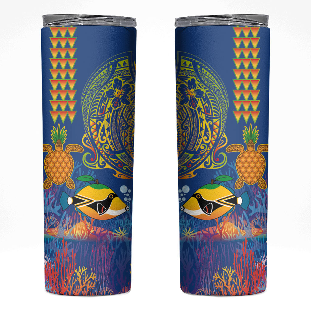 Hawaii Ocean Skinny Tumbler Pineapple Turtle and Mango Reef Triggerfish and Kakau Tattoo