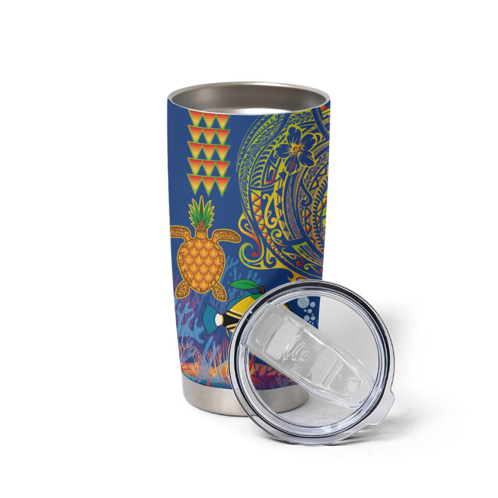 Hawaii Ocean Tumbler Cup Pineapple Turtle and Mango Reef Triggerfish and Kakau Tattoo LT03 - Polynesian Pride
