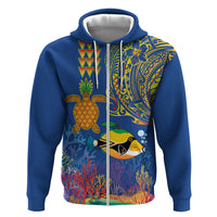 Hawaii Ocean Zip Hoodie Pineapple Turtle and Mango Reef Triggerfish and Kakau Tattoo LT03 Zip Hoodie Multicolor - Polynesian Pride