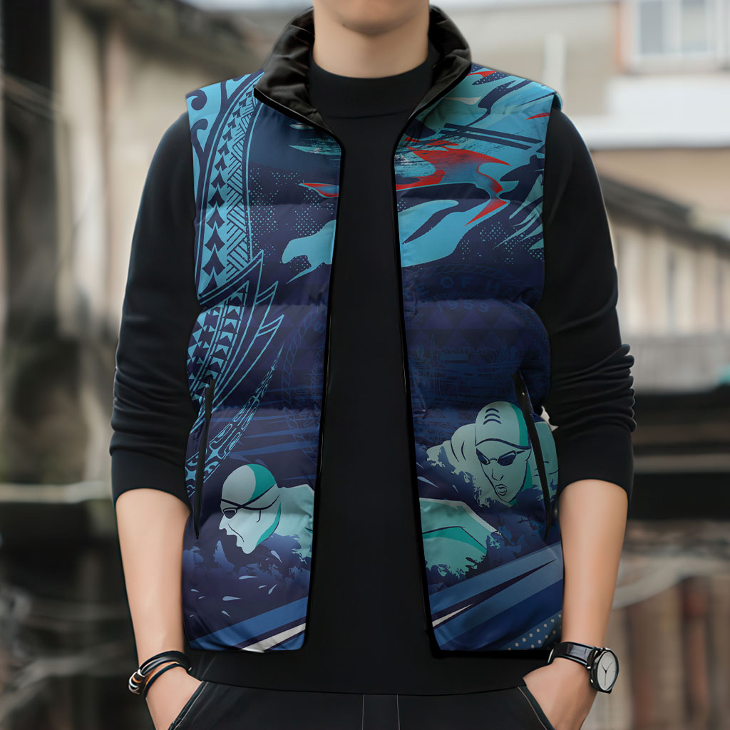 Personalized Hawaii Swimming Sleeveless Puffer Jacket Tribal Sporty Style LT03 - Polynesian Pride