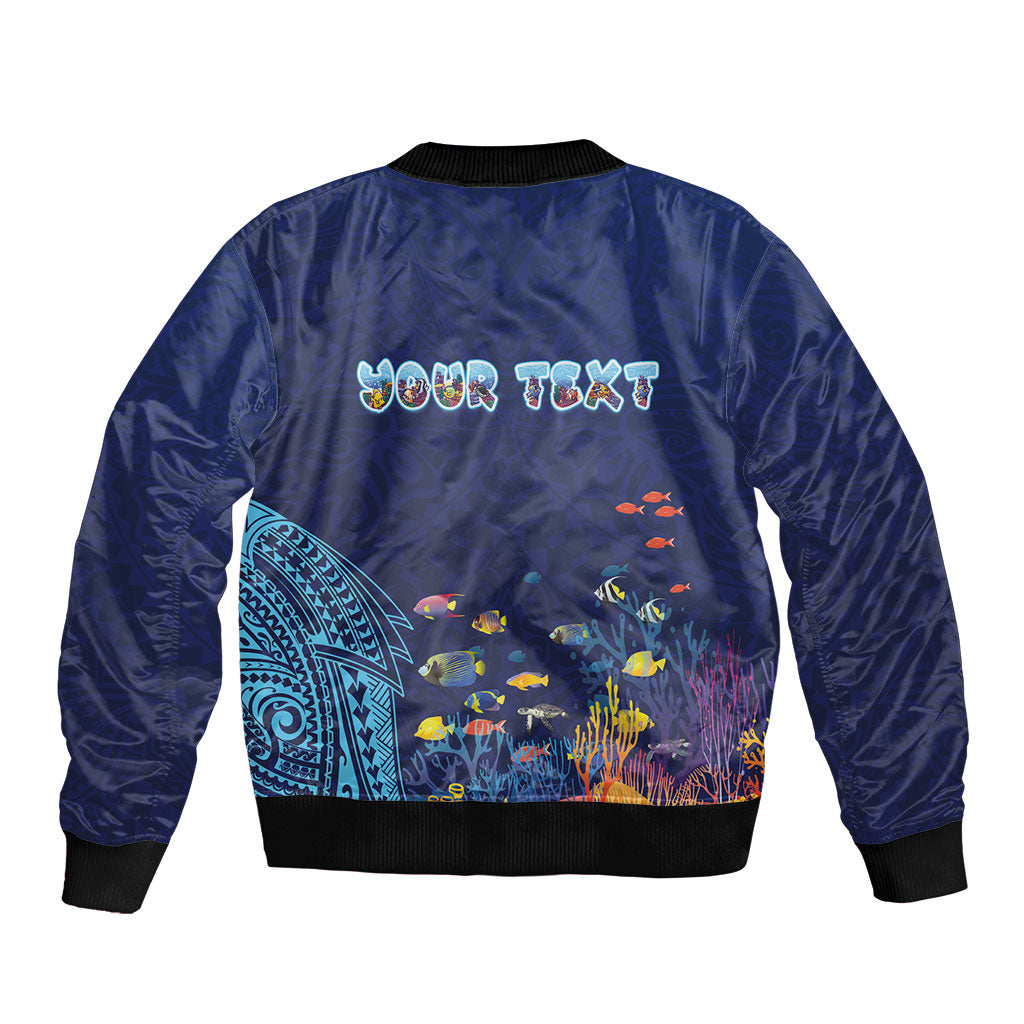 Personalized Hawaii Diving Bomber Jacket Tribal Pattern with Ocean Floor LT03 - Polynesian Pride