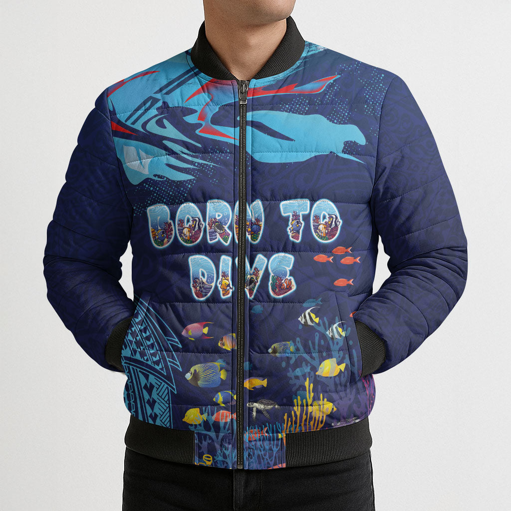 Personalized Hawaii Diving Bomber Puffer Jacket Tribal Pattern with Ocean Floor LT03 - Polynesian Pride