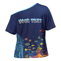 Personalized Hawaii Diving Cross Shoulder Shirt Tribal Pattern with Ocean Floor LT03 - Polynesian Pride
