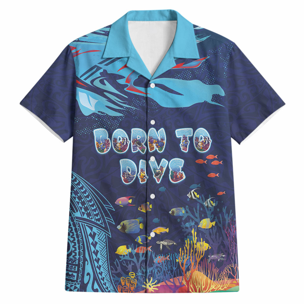 Personalized Hawaii Diving Hawaiian Shirt Tribal Pattern with Ocean Floor