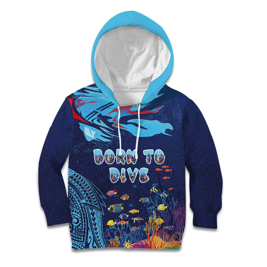 Personalized Hawaii Diving Kid Hoodie Tribal Pattern with Ocean Floor LT03 Hoodie Multicolor - Polynesian Pride