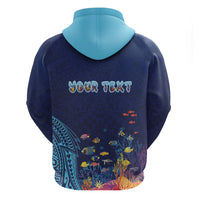 Personalized Hawaii Diving Zip Hoodie Tribal Pattern with Ocean Floor