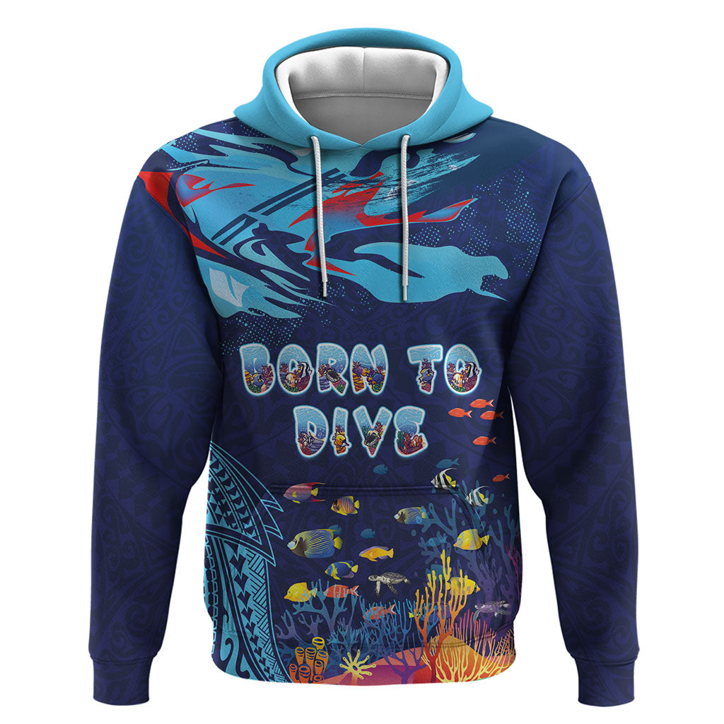 Personalized Hawaii Diving Zip Hoodie Tribal Pattern with Ocean Floor