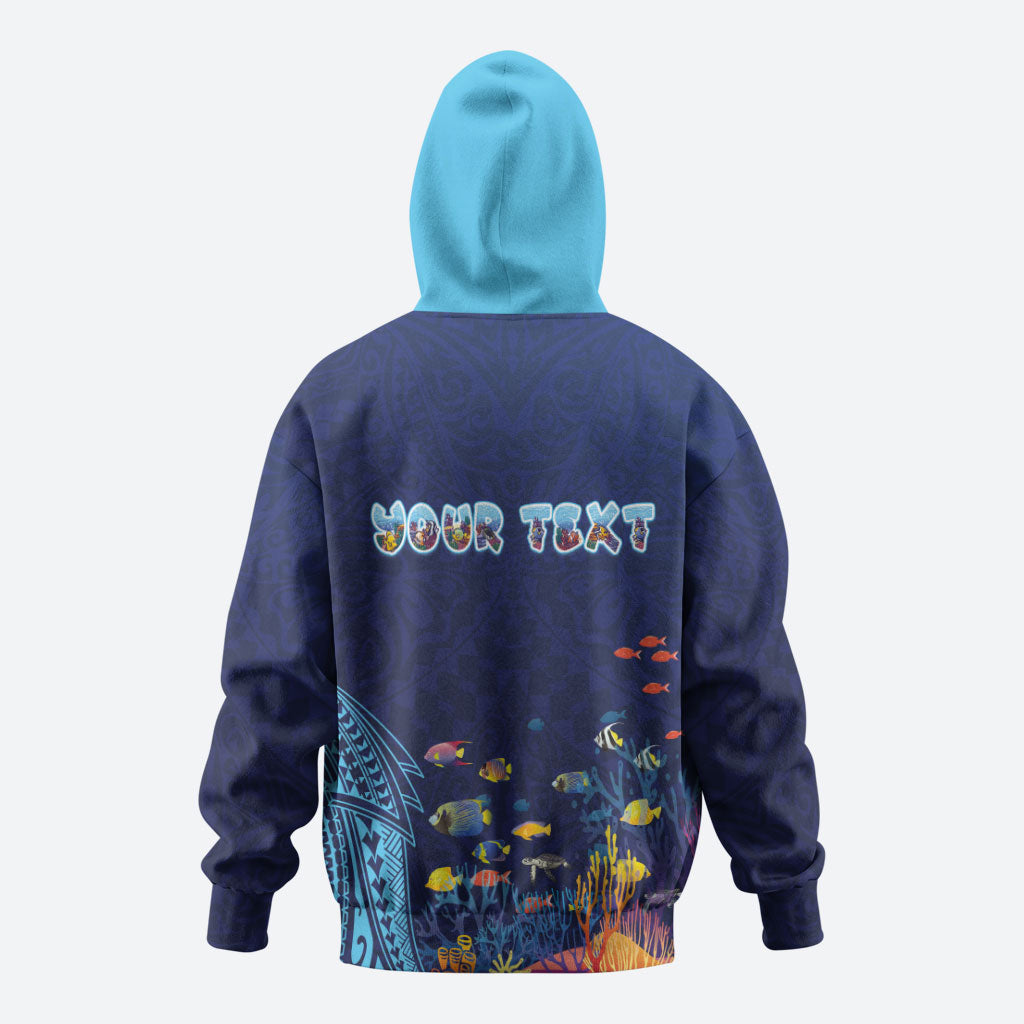 Personalized Hawaii Diving Zip Hoodie Tribal Pattern with Ocean Floor