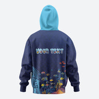 Personalized Hawaii Diving Zip Hoodie Tribal Pattern with Ocean Floor
