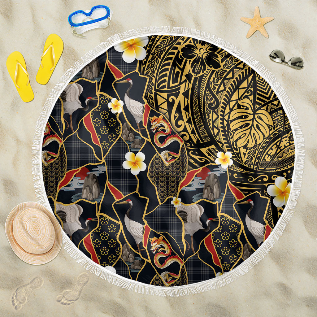 Hawaiian and Japanese Beach Blanket Polynesian Tattoo with Japanese Culture Kintsugi Style