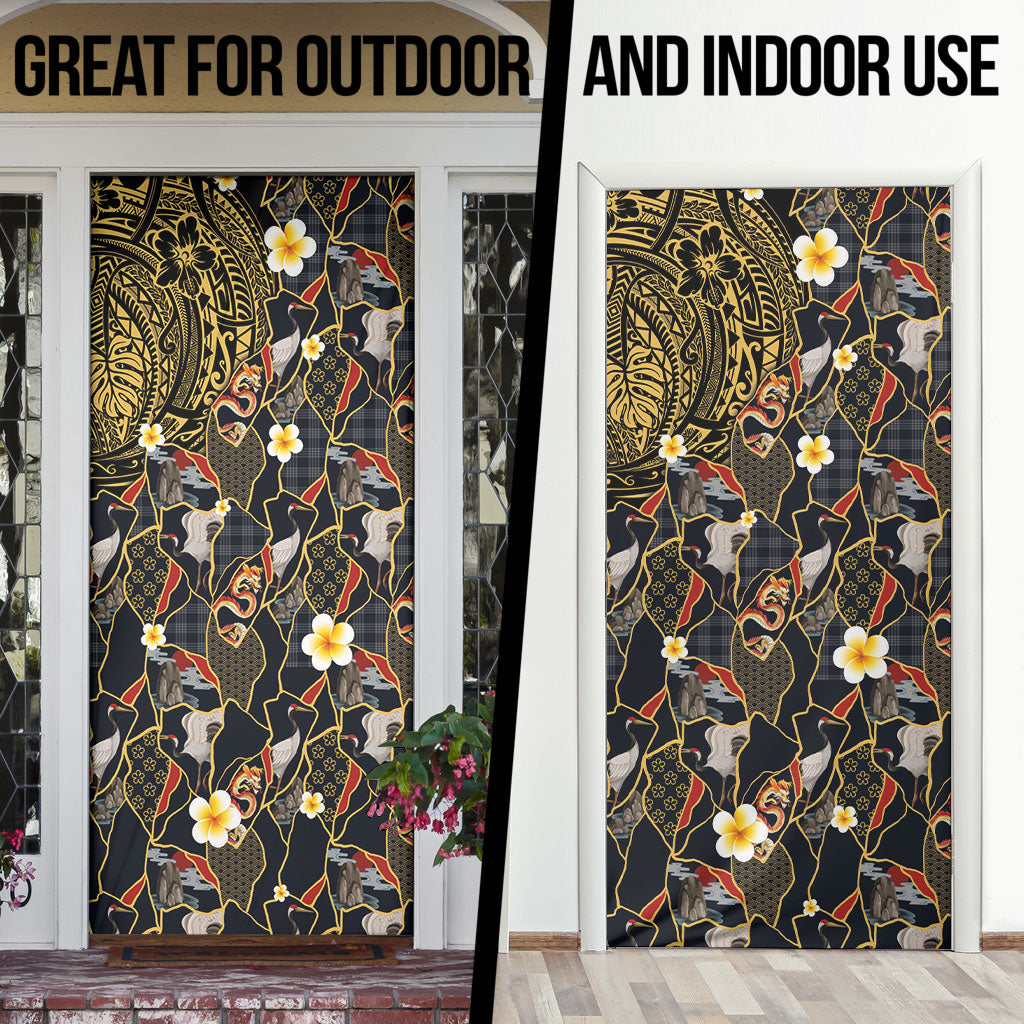 Hawaiian and Japanese Door Cover Polynesian Tattoo with Japanese Culture Kintsugi Style LT03 - Polynesian Pride