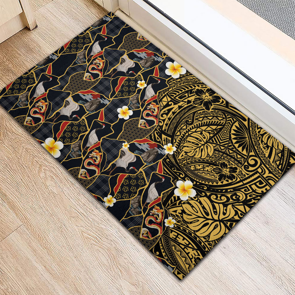 Hawaiian and Japanese Rubber Doormat Polynesian Tattoo with Japanese Culture Kintsugi Style LT03 - Polynesian Pride