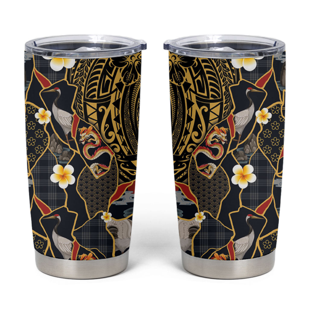 Hawaiian and Japanese Tumbler Cup Polynesian Tattoo with Japanese Culture Kintsugi Style LT03 Multicolor - Polynesian Pride