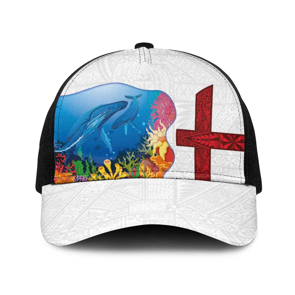 Tonga Swimming with Whales Baseball Net Cap Ngatu Pattern LT03 One Size Black Multicolor - Polynesian Pride