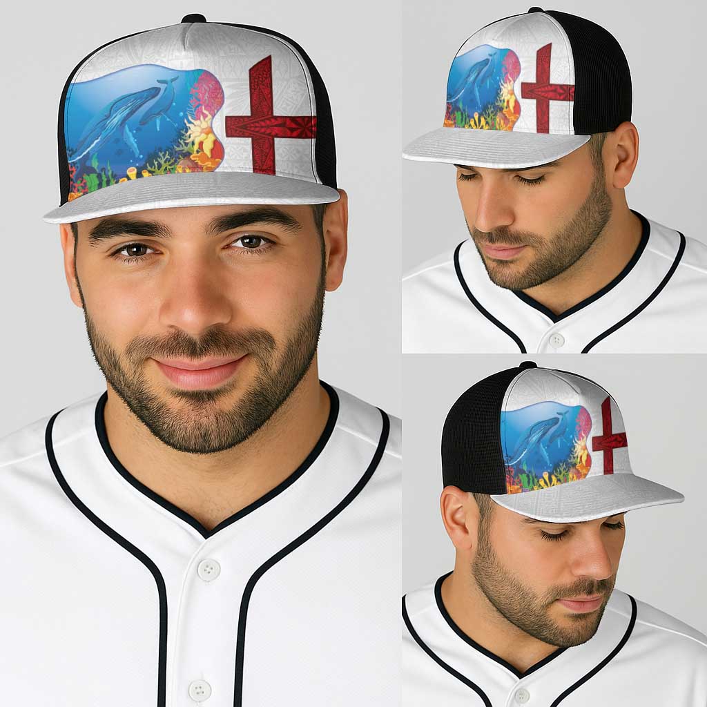 Tonga Swimming with Whales Baseball Net Cap Ngatu Pattern LT03 - Polynesian Pride
