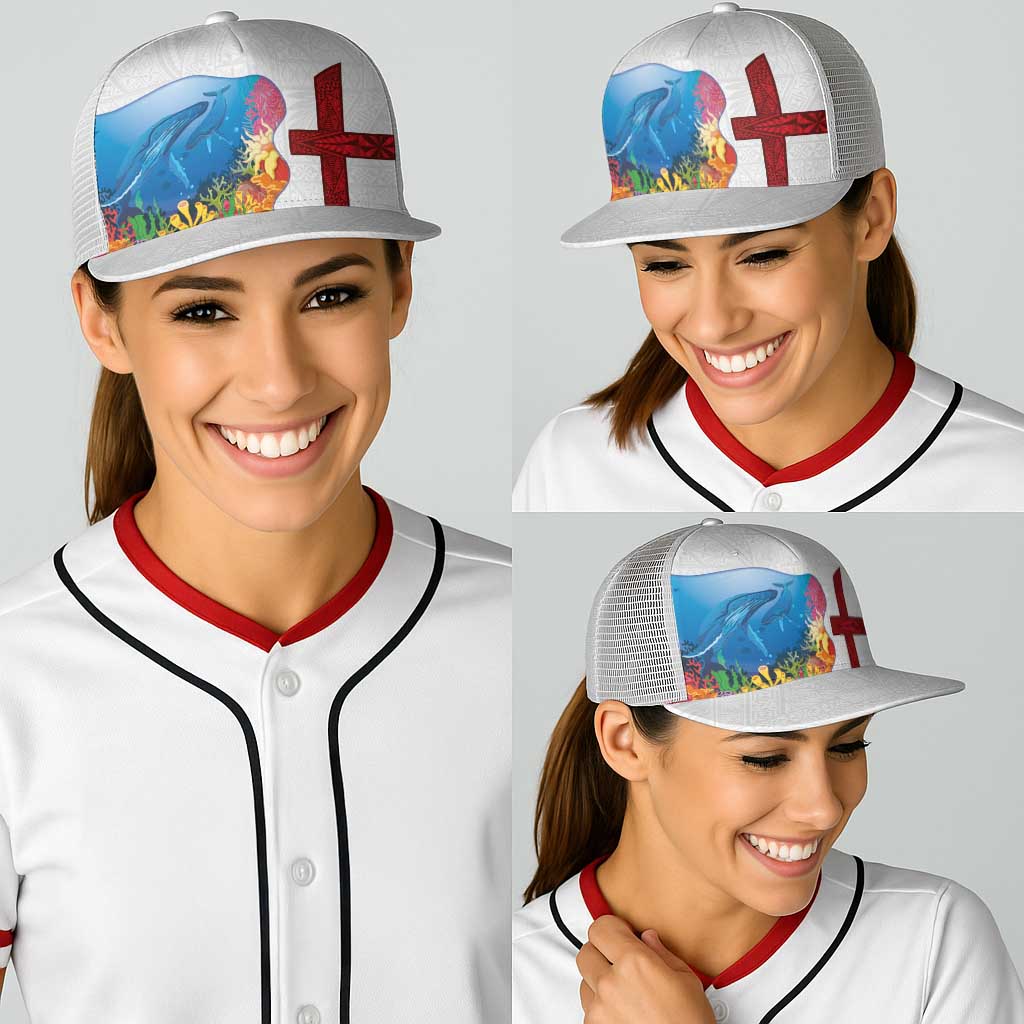 Tonga Swimming with Whales Baseball Net Cap Ngatu Pattern LT03 - Polynesian Pride