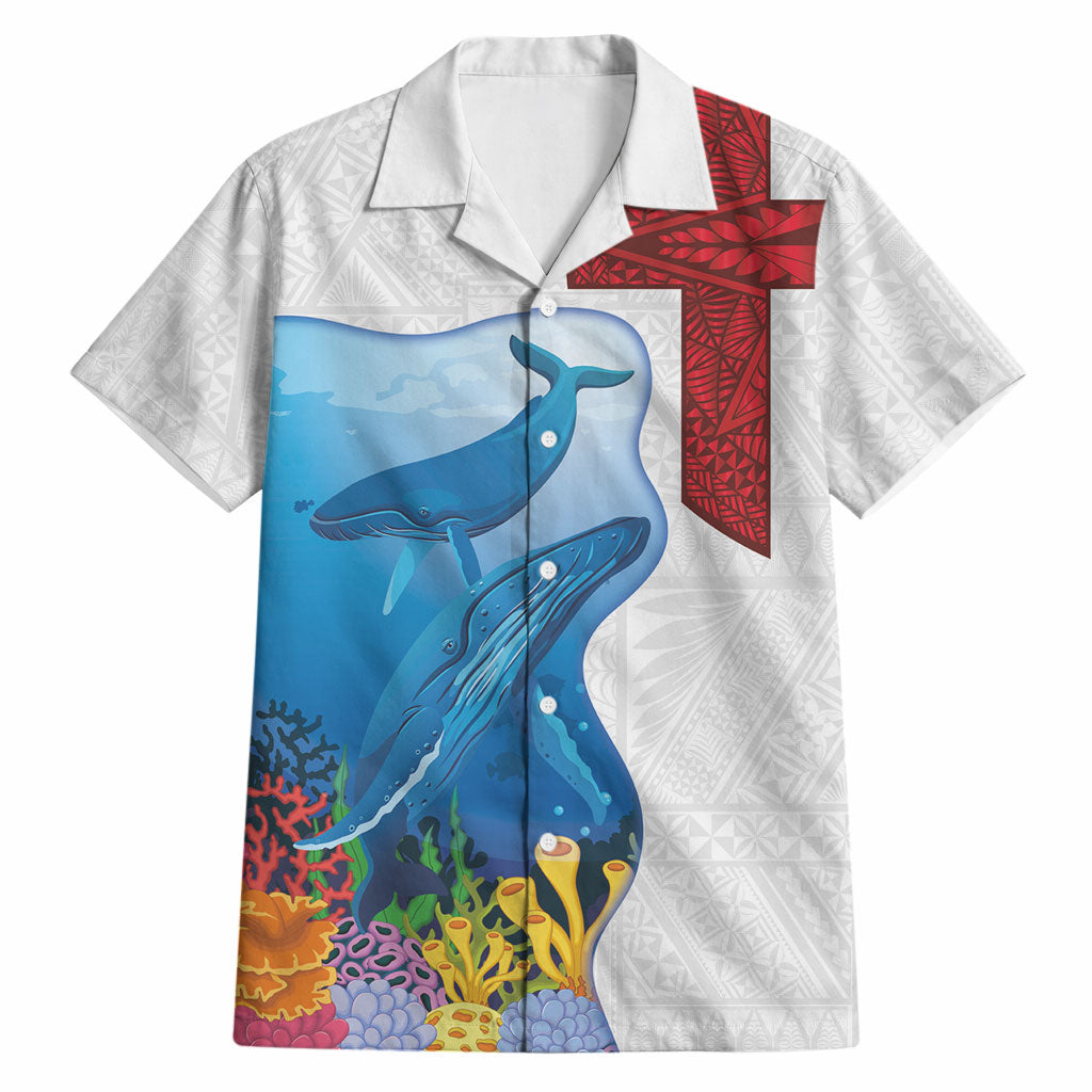Tonga Swimming with Whales Hawaiian Shirt Ngatu Pattern