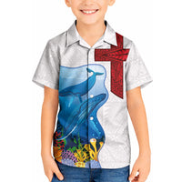 Tonga Swimming with Whales Kid Hawaiian Shirt Ngatu Pattern LT03 Kid Multicolor - Polynesian Pride