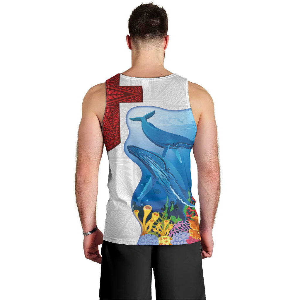 Tonga Swimming with Whales Men Tank Top Ngatu Pattern LT03 - Polynesian Pride