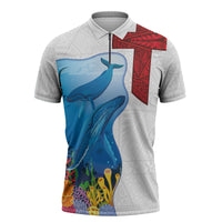 Tonga Swimming with Whales Zipper Polo Shirt Ngatu Pattern LT03 Multicolor - Polynesian Pride