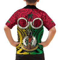 Vanuatu Family Matching Short Sleeve Bodycon Dress and Hawaiian Shirt Pig Tusk Mix Maori Pattern and Namele Leaf LT03 - Polynesian Pride