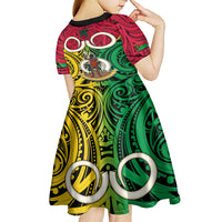 Vanuatu Kid Short Sleeve Dress Pig Tusk Mix Maori Pattern and Namele Leaf LT03 - Polynesian Pride