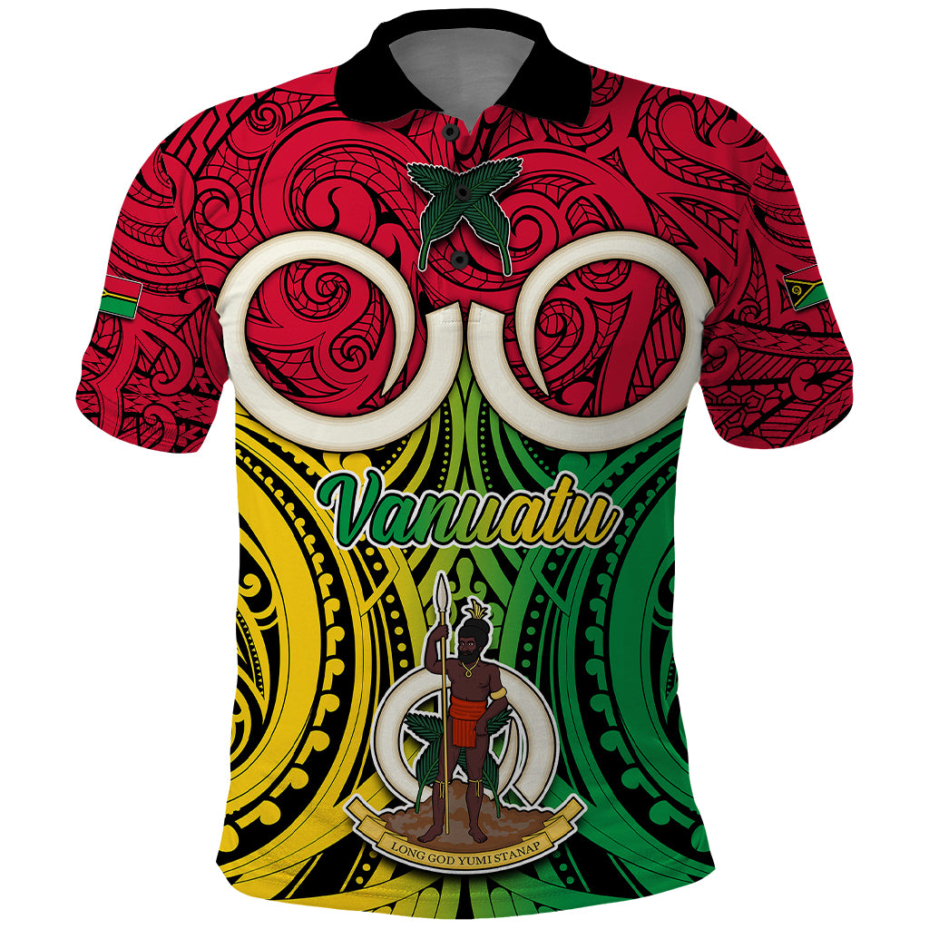 Vanuatu Polo Shirt Pig Tusk Mix Maori Pattern and Namele Leaf LT03 Red - Polynesian Pride