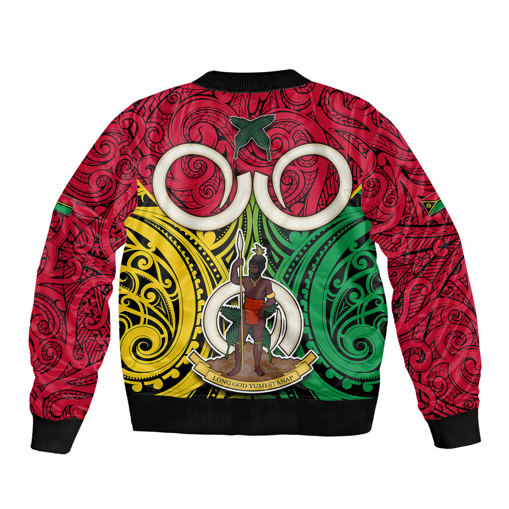 Vanuatu Sleeve Zip Bomber Jacket Pig Tusk Mix Maori Pattern and Namele Leaf LT03 - Polynesian Pride