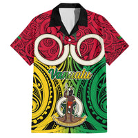 Personalised Vanuatu Family Matching Tank Maxi Dress and Hawaiian Shirt Pig Tusk Mix Maori Pattern and Namele Leaf LT03 Dad's Shirt - Short Sleeve Red - Polynesian Pride