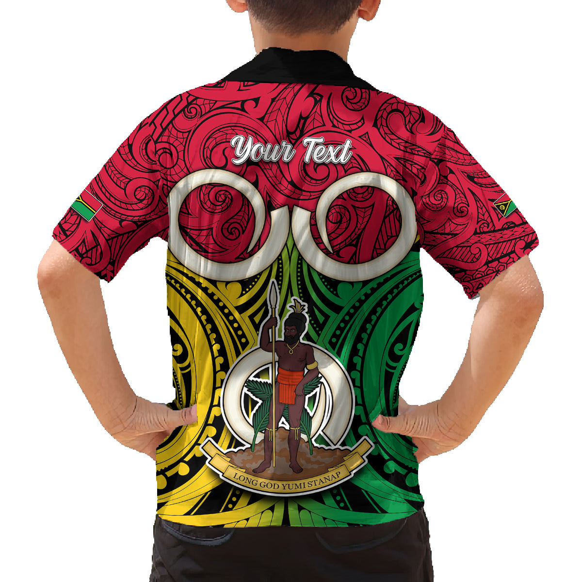 Personalised Vanuatu Kid Hawaiian Shirt Pig Tusk Mix Maori Pattern and Namele Leaf LT03 - Polynesian Pride