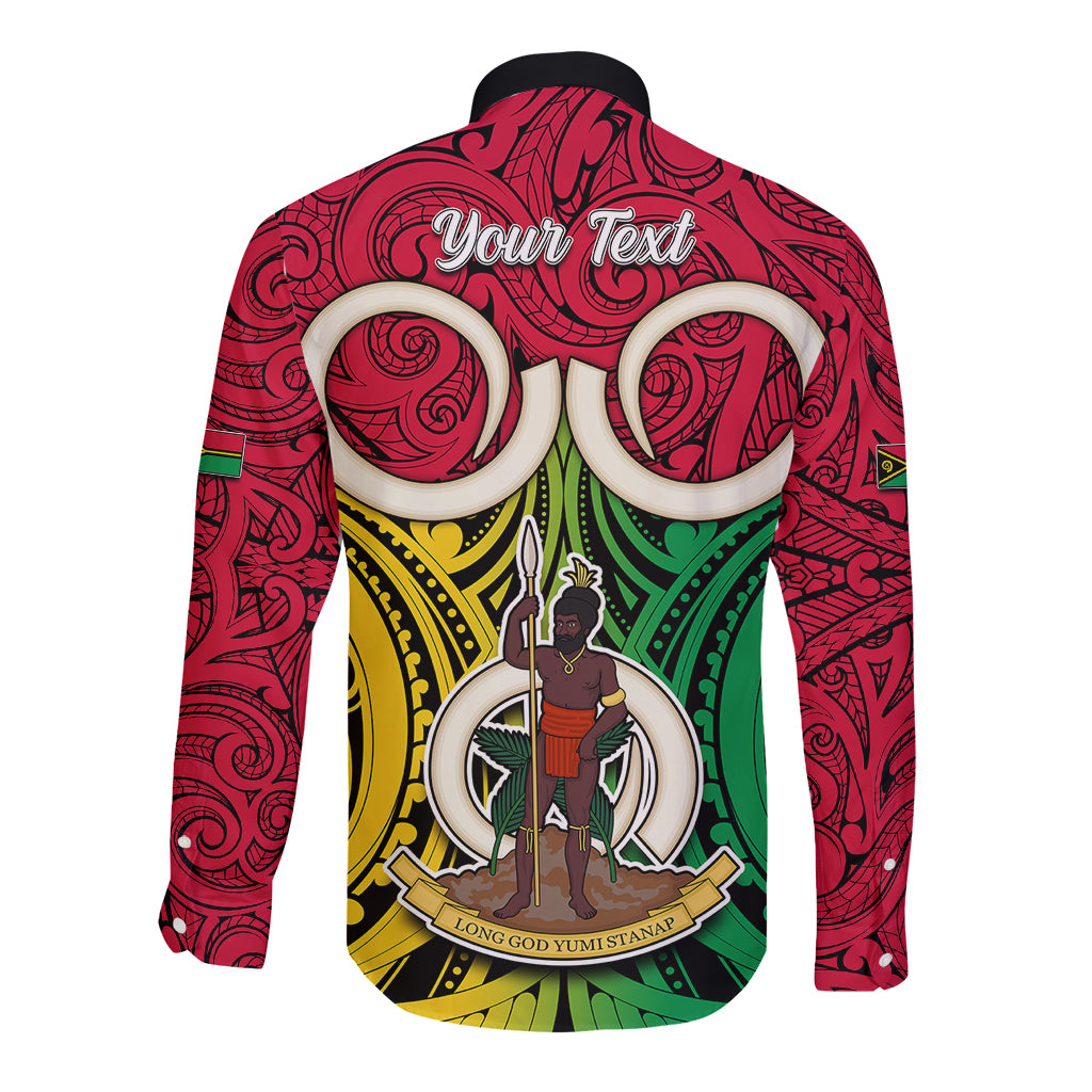Personalised Vanuatu Long Sleeve Button Shirt Pig Tusk Mix Maori Pattern and Namele Leaf LT03 - Polynesian Pride
