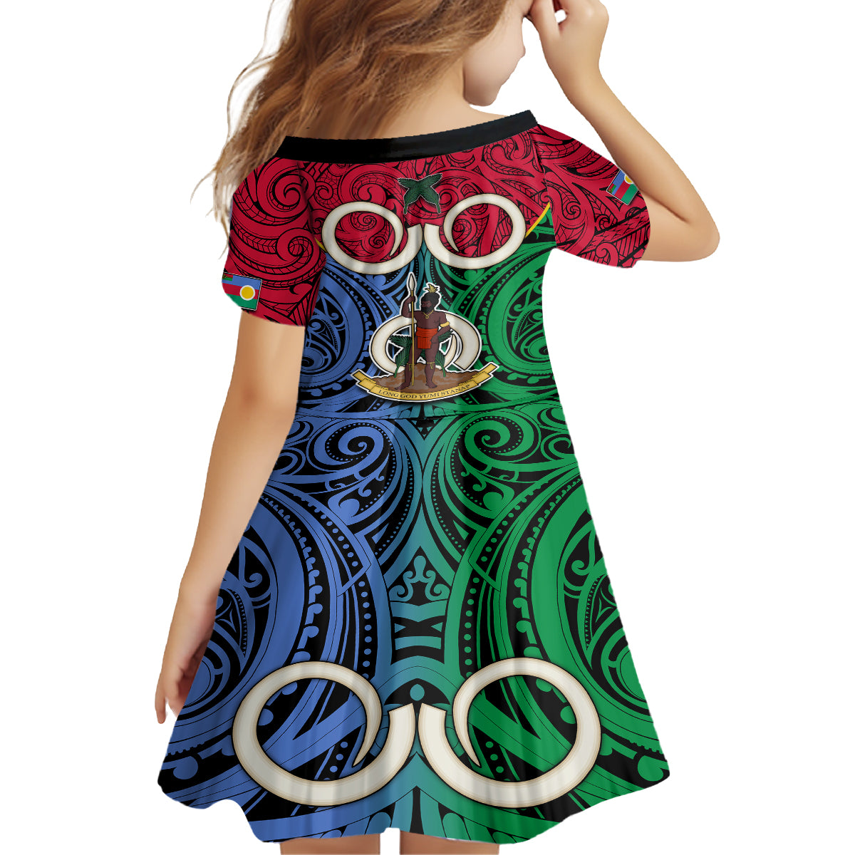 Vanuatu Shefa Province Family Matching Tank Maxi Dress and Hawaiian Shirt Pig Tusk Mix Maori Pattern and Namele Leaf LT03 - Polynesian Pride