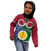 Vanuatu Shefa Province Kid Hoodie Pig Tusk Mix Maori Pattern and Namele Leaf LT03 - Polynesian Pride