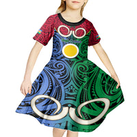 Vanuatu Shefa Province Kid Short Sleeve Dress Pig Tusk Mix Maori Pattern and Namele Leaf LT03 - Polynesian Pride