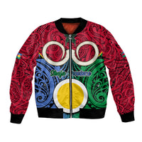 Personalised Vanuatu Shefa Province Bomber Jacket Pig Tusk Mix Maori Pattern and Namele Leaf LT03 Unisex Red - Polynesian Pride