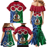 Personalised Vanuatu Shefa Province Family Matching Mermaid Dress and Hawaiian Shirt Pig Tusk Mix Maori Pattern and Namele Leaf LT03 - Polynesian Pride