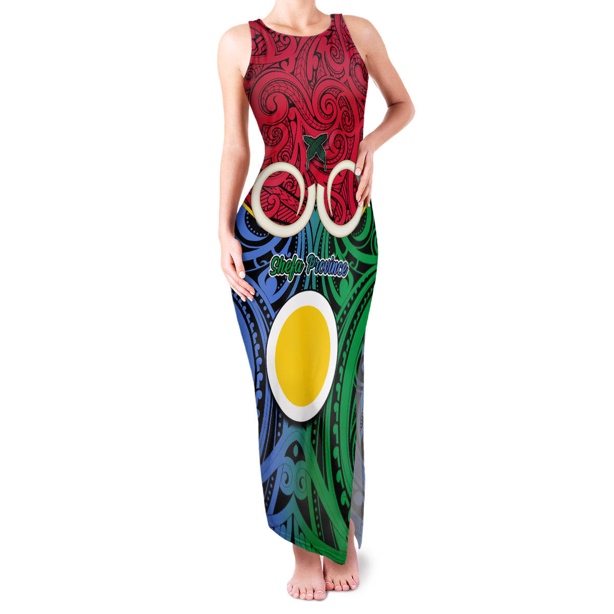Personalised Vanuatu Shefa Province Family Matching Tank Maxi Dress and Hawaiian Shirt Pig Tusk Mix Maori Pattern and Namele Leaf LT03 Mom's Dress Red - Polynesian Pride